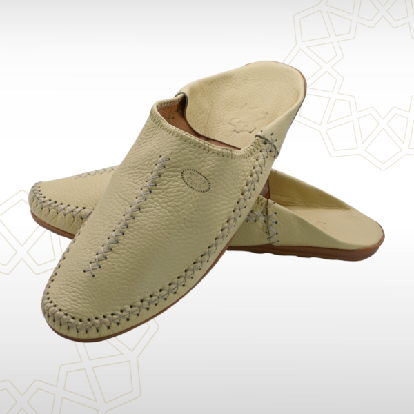 Babouche Homme en Cuir Véritable – Crème Élégant | Artisanat Marocain Haut de Gamme
