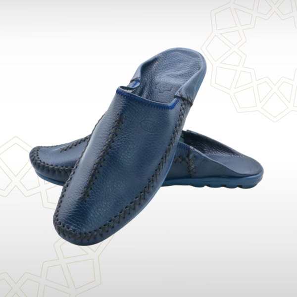 Babouche Homme en Cuir Véritable – Bleu Nuit