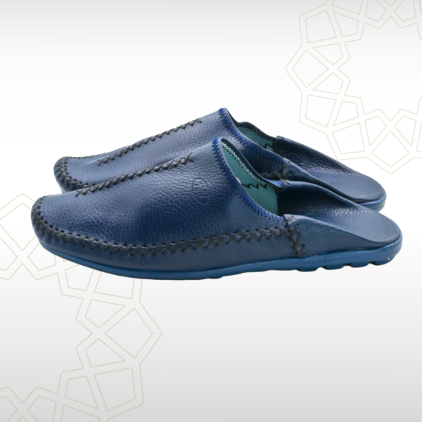 Babouche Homme en Cuir Véritable – Bleu Nuit – Image 2