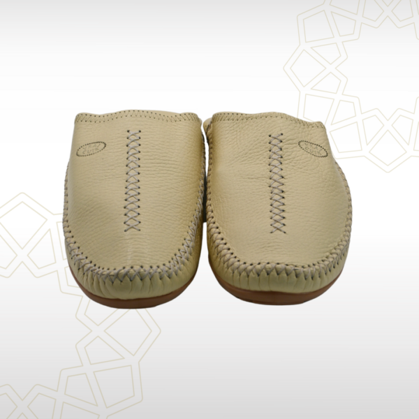 Babouche Homme en Cuir Véritable – Crème Élégant | Artisanat Marocain Haut de Gamme – Image 2
