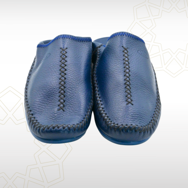Babouche Homme en Cuir Véritable – Bleu Nuit – Image 3
