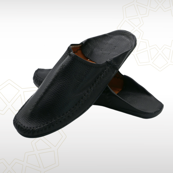 Babouche Homme en Cuir Véritable – Noir Classique | Élégance Intemporelle