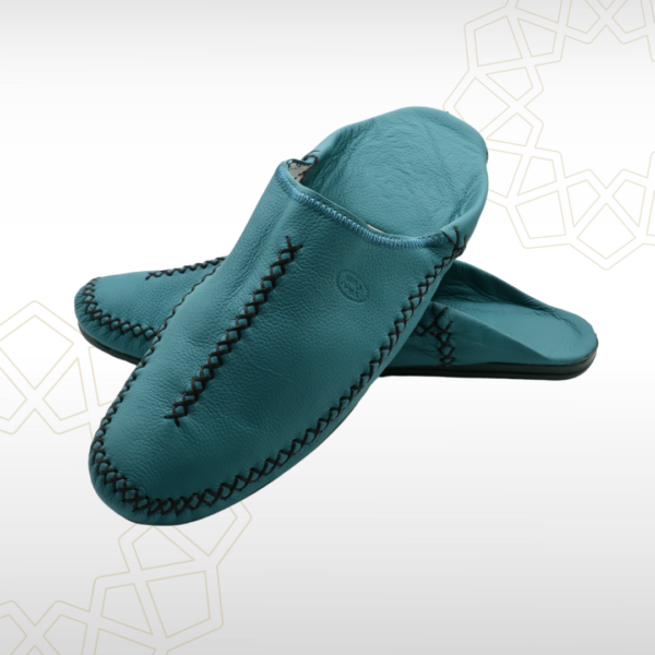 Babouche Homme en Cuir Véritable – Bleu Turquoise | Style Frais & Authentique