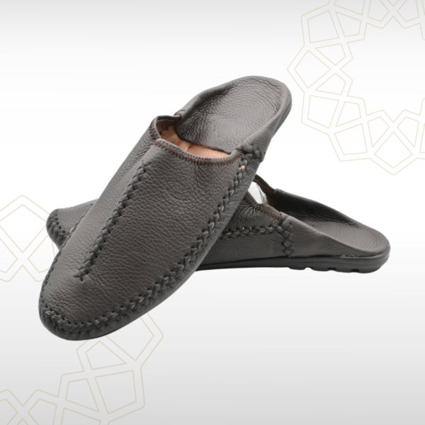 Babouche Homme en Cuir Véritable – Gris Élégant | Artisanat & Confort