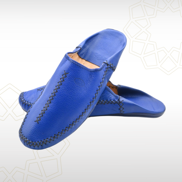 Babouche Homme en Cuir Véritable – Bleu Royal | Raffinement & Style Marocain