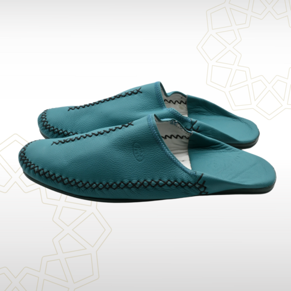 Babouche Homme en Cuir Véritable – Bleu Turquoise | Style Frais & Authentique – Image 3
