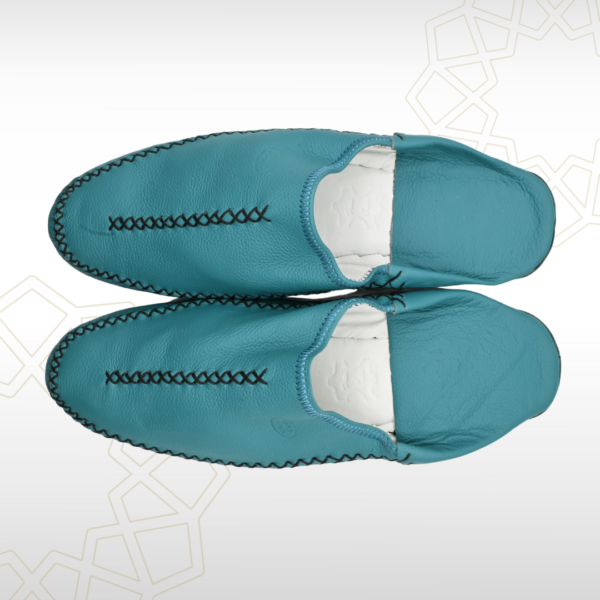 Babouche Homme en Cuir Véritable – Bleu Turquoise | Style Frais & Authentique – Image 4